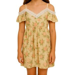 Disney Aurora Princess Floral Lace Off Shoulder Dress Girls M 7 8 9